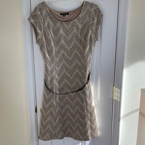 Sharagano Beige and Black Chevron Dress